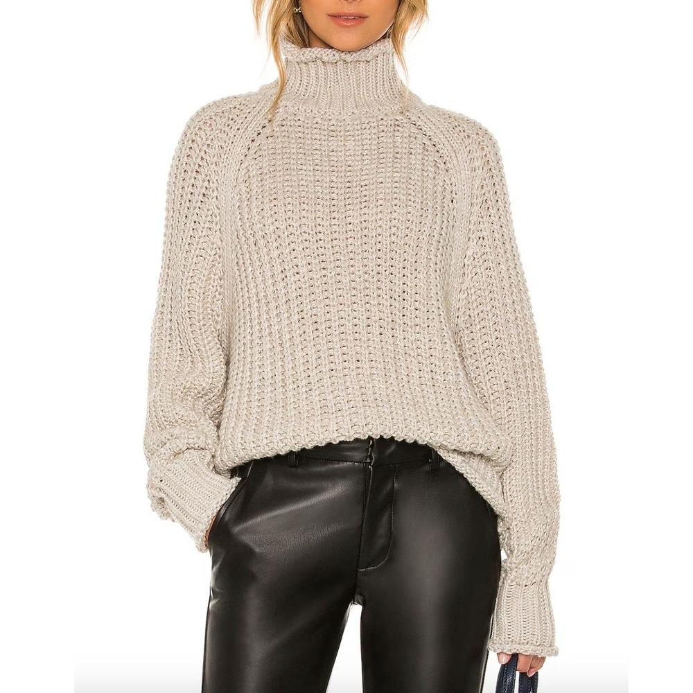 LBLC THE LABEL Jules Funnel Roll Neck Chunky Knit Sweater in Grey